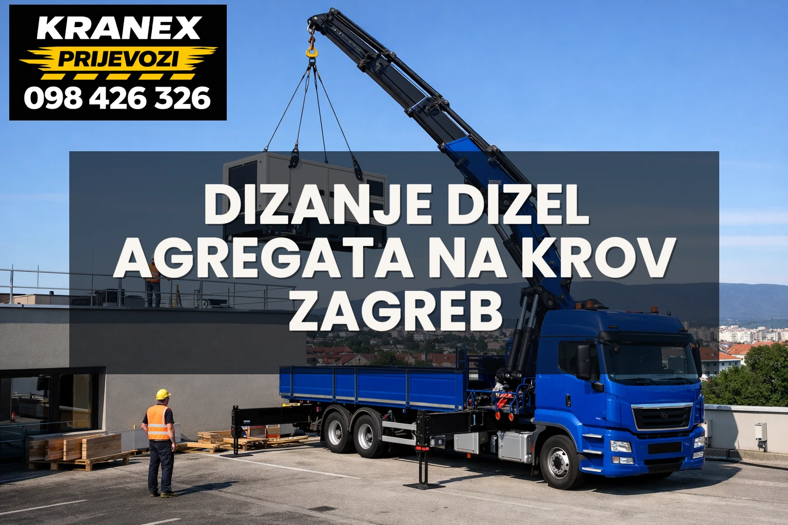 Dizanje dizel agregata na krov Zagreb